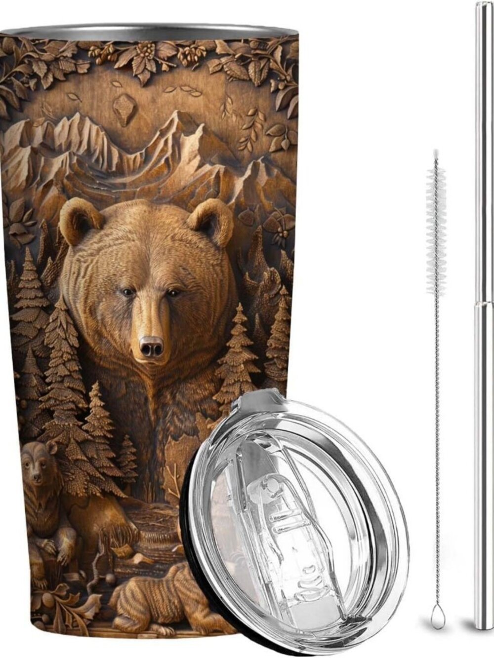Rustic Brown 20oz Stainless Steel Tumbler with Straw - Insulated Travel Cup for